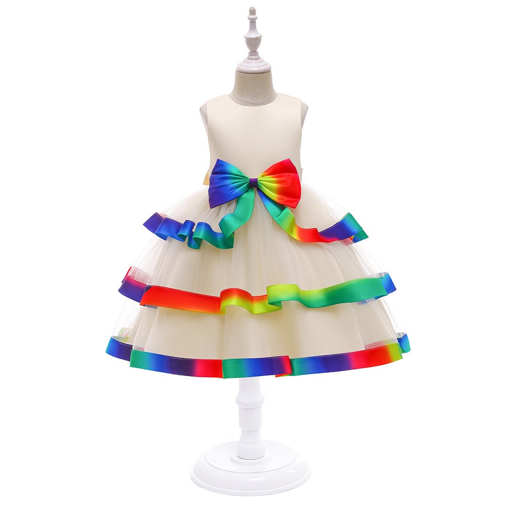 Vestidos de flor pomposa para niñas, vestidos de color azul real para desfile de niños y adolescentes, vestido de de cumpleaños, vestido de cola de cocina de boda: L5220-Champagne / 10 años