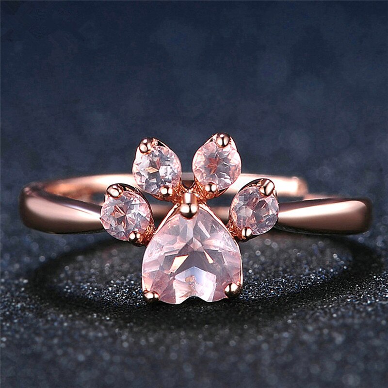 niedlich Bär Pfote Katze Klaue Öffnung Einstellbar Ring Rose Gold Ringe für Frauen Romantische Hochzeit Rosa Kristall CZ Liebe schmuck