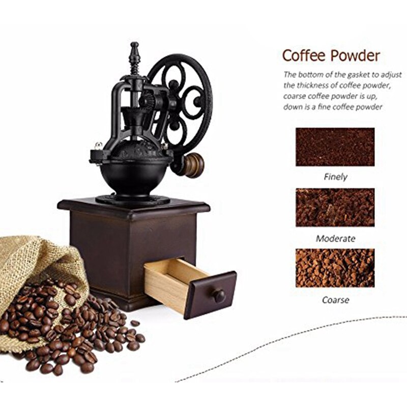 Manual Coffee Grinder with Grind Settings and Catch Drawer - Classic Vintage Style Manual Hand Grinder Coffee Mill