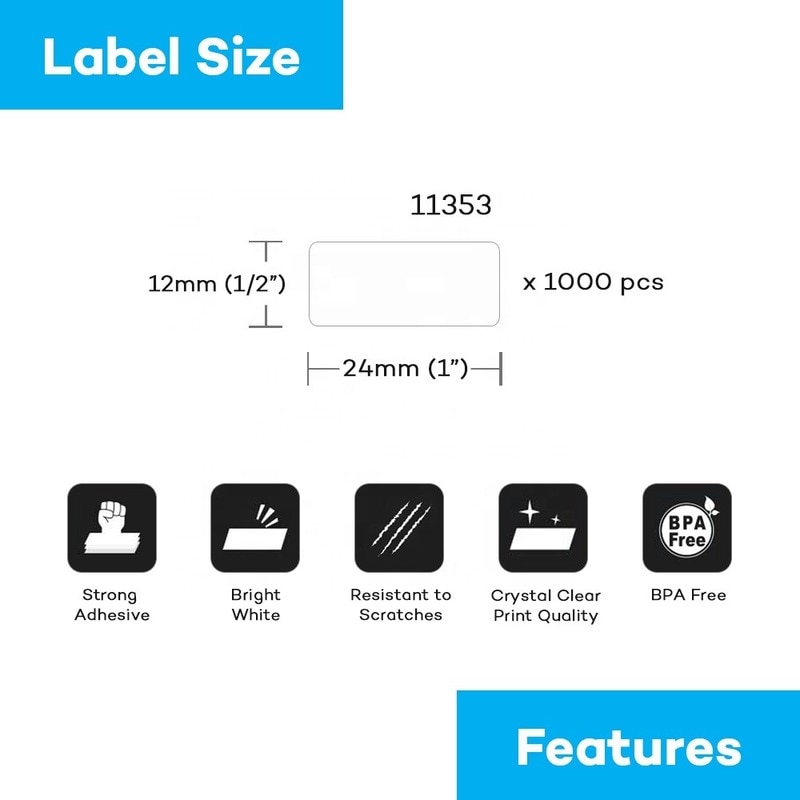 1 Rotolo/1000 pz 11353 Etichetta 24 Millimetri * 12 Millimetri di Carta Termica Compatibile per Dymo Labelwriter 400 450 450turbo Stampante Slp 440 450