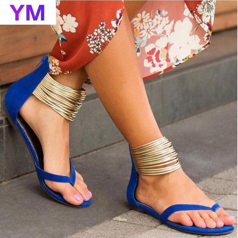 Stil sandaler kvinder flad med hæl sandaler sommer lynlås afslappet klipklapper sandaler peep-toe sandaler str. 35-43