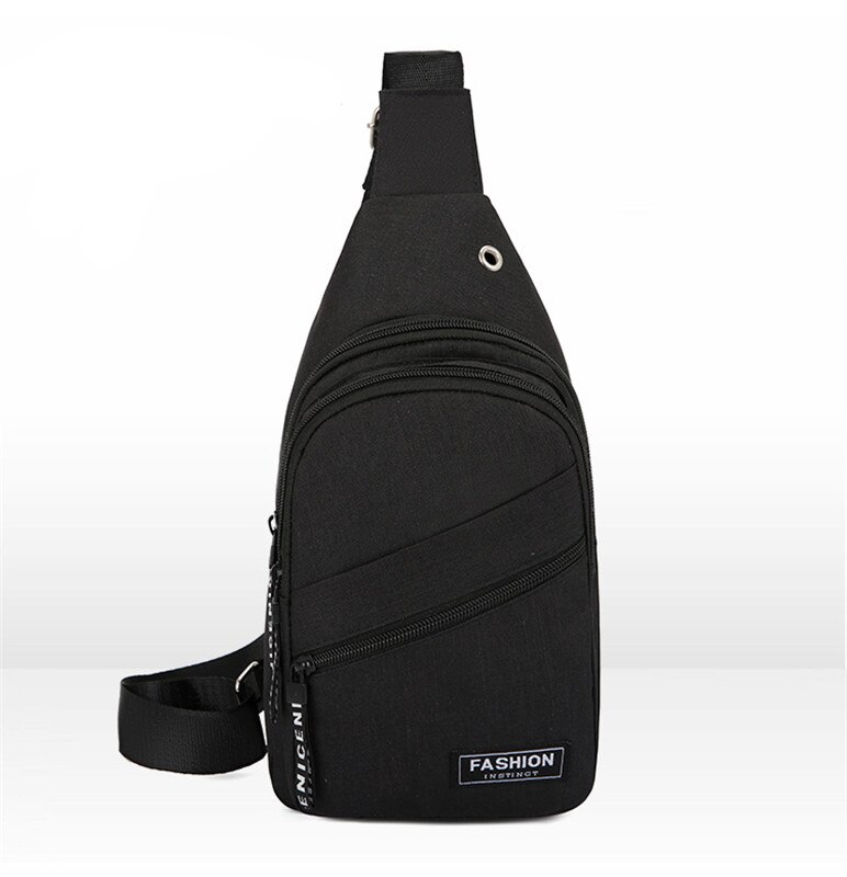 Men's Shoulder Bag Sling Chest Pack Canvas USB Charging Sports Crossbody Handbags For Men Chest Bags Belt Waist Packs: Black