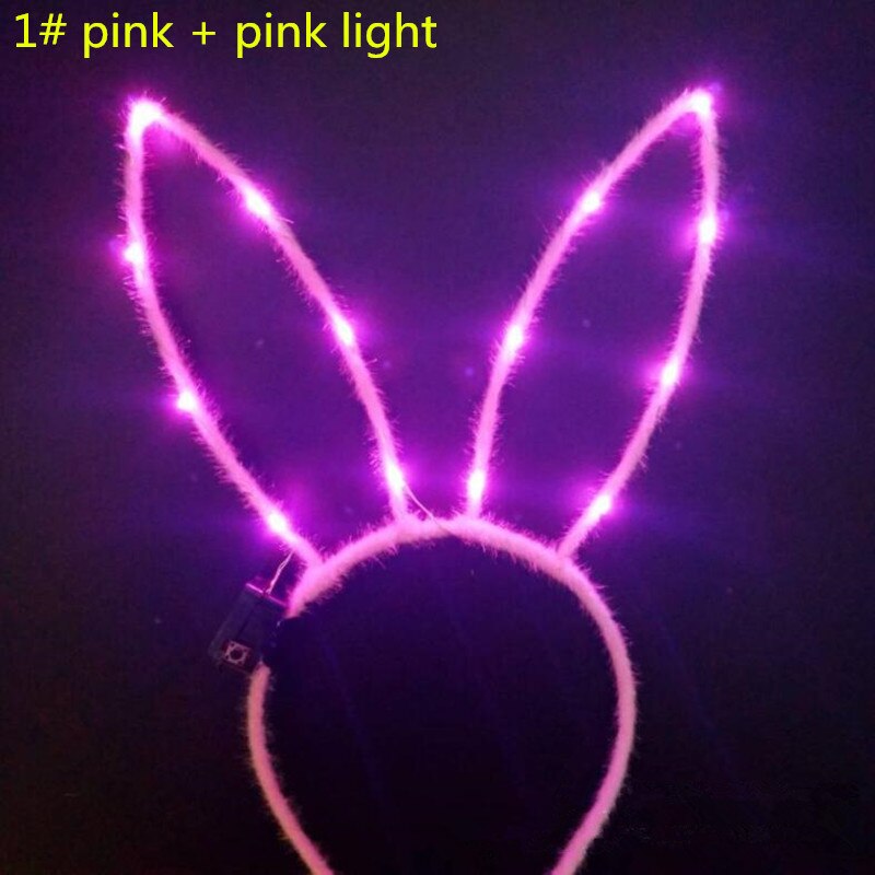 1 st kvinnor flicka långa kaninöron led blinkande pannband kanin öra lyser upp hårband glöd fest påsk: 1