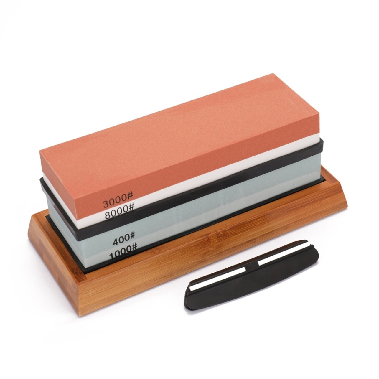 400/1000 3000/8000 Grit Slijpsteen Dubbelzijdig Slijpsteen Cut Set Met Antislip Bamboe Basis En Gratis Hoek gids: B