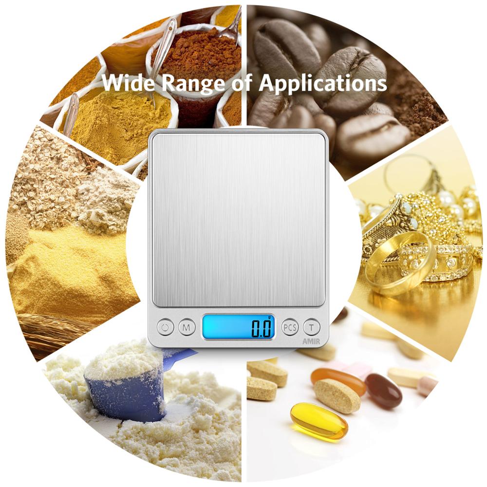 AMIR-báscula Digital de 3kg/0,1g para cocina, minibáscula de bolsillo para comida, joyería de acero inoxidable con pantalla LCD retroiluminada