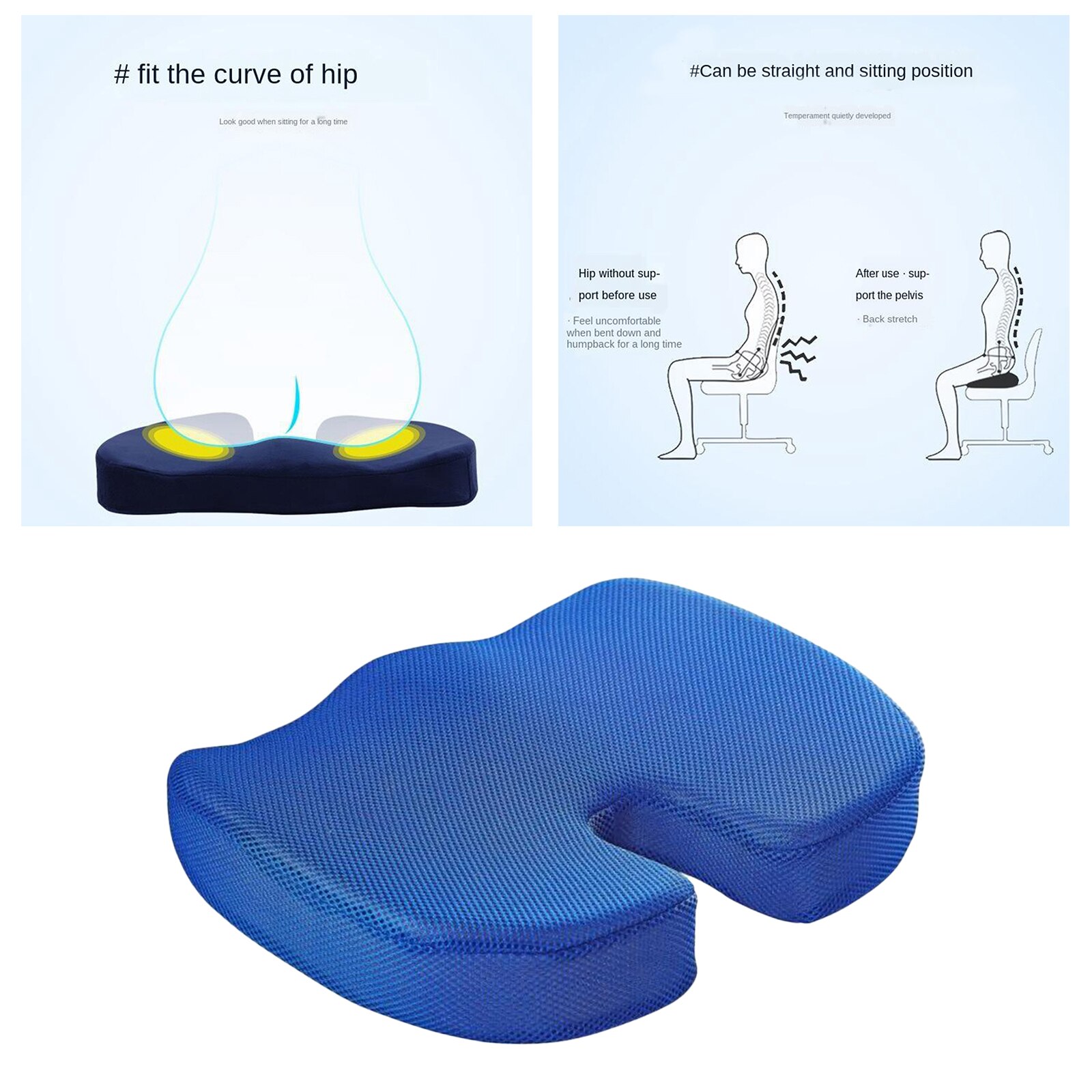 Ergonomic Seat Cushion for Office Chair, Memory Foam Coccyx Cushion Sciatica Pillows for Tailbone Pain &amp; Butt, 18x14x3 Inch