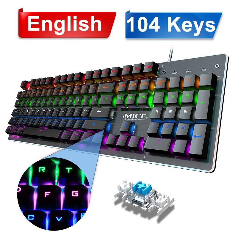 Gaming Keyboard Mechanical Keyboard Backlight RGB Backlit Game Keyboards Russian Keycaps for Gamer PC Computer Gaming Keyboard: 104Keys English