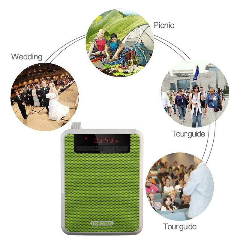 Rolton K300 Megaphone Portable Voice Amplifier Waist Band Clip Support FM Radio TF MP3 Speaker Power Bank Guides Teache Speech