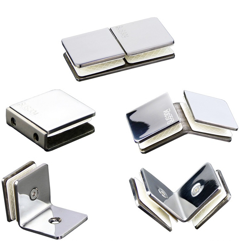 Stainless Steel Glass Clips Bracket Holder Heavy Duty Clam Shelf Clip Support Shower Room Mirror L-Camp Bathroom Clips