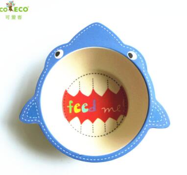 Bol de bébé en fibre de bambou plats pour enfants, bol d'alimentation naturel vaisselle pour enfants table dessin animé: Shark