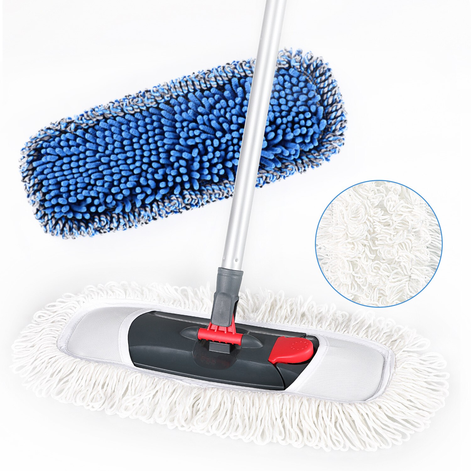 Microfiber Mop Adjustable Stainless Steel Handle with Chenille Microfiber and Polyester Microfiber Pad for Kitchen Bedroom Clean: Mop