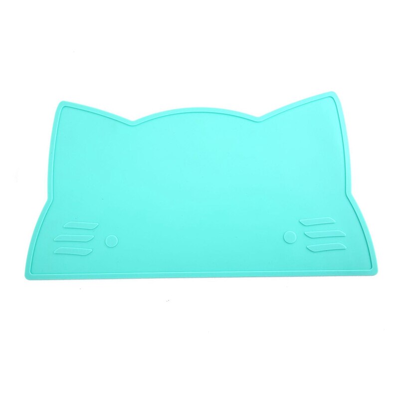 Mamibaby KAMONI Children Cartoon Silicone Placemat 1PC Baby Animal Series Non-Slip BFA-Free Placemat Safe Baby Kitchen Utensils: Mint cat