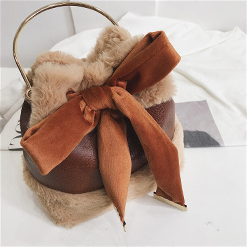 hiver nouvelle PU cuir nœud papillon fille femmes dames petit cartable coréen en peluche bandoulière sac à bandoulière sacs à main: XBLWW9A5-F