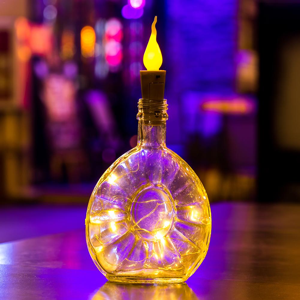 1pc 2m 20 led ljusslinga ljus flamlös vinflaska kork fairy string lampor diy mini låga kork ljus för heminredning