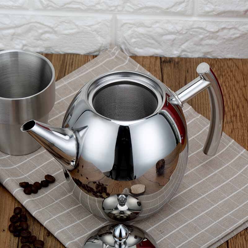 Tjock rostfri tekanna kaffekanna med sil hotellrestaurang hotell induktionskokare 1500ml