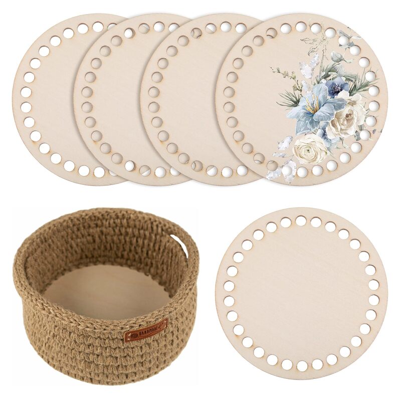 5-pack houten gehaakte mandbodems – 10 cm ronde natuurlijke houten bodems voor doe-het-zelf-manden, portemonnees en handwerk