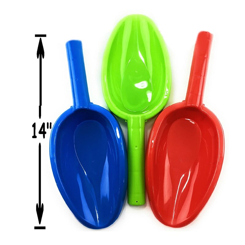 3Pcs Kinderen Lange Handvat Matte Lage Plastic Schop, Geschikt Voor Zand En Strand Rood, blauw En Groen