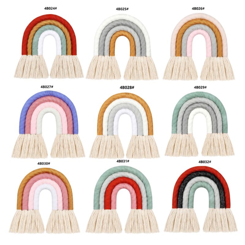 4 lager macrame regnbåge väggdekor för sovrum barnkammare baby barn rum färgglada gobeläng rep vävd tofs vägghängande leksaker