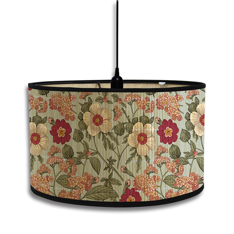 Abat-jour à motif de plante verte de Style nordique, abat-jour d'art en bambou, lustre de café, décor de salle d'accueil rétro, couvercle de lampe suspendue