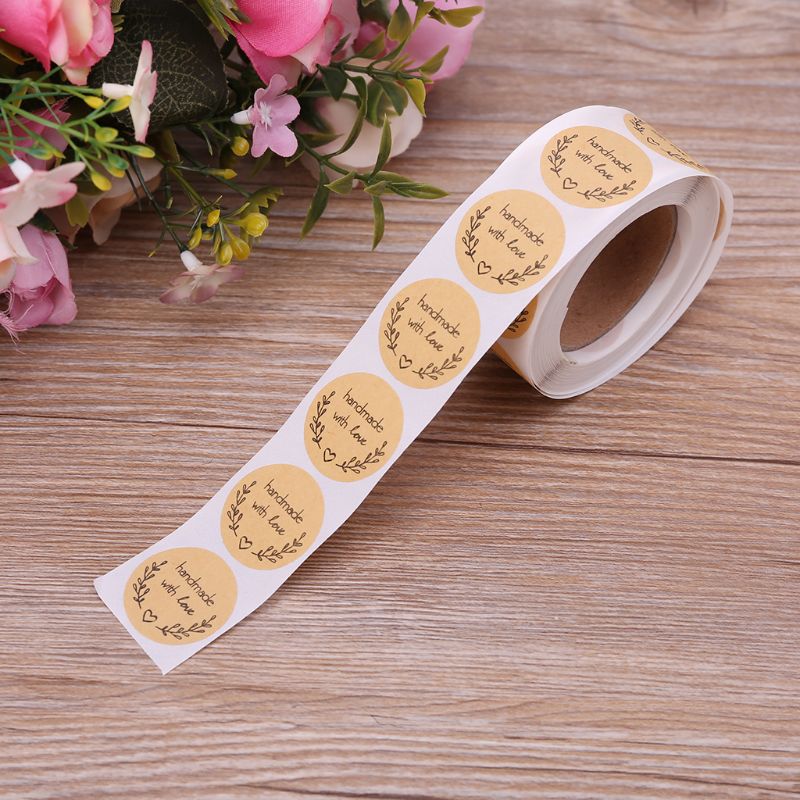 500 Uds. Pegatinas de papel Kraft hechas a mano con amor naturales, etiquetas adhesivas redondas para hornear, álbum de recortes, recuerdos de de boda