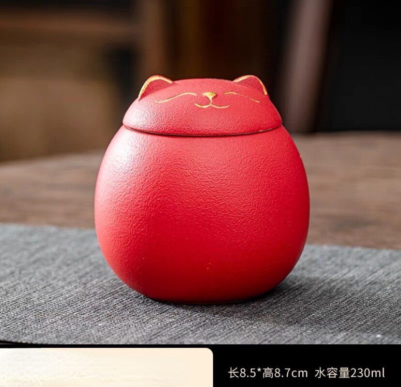Kat Urn, Hond Urn, kat Vorm Urn Voor Huisdier As-Kat Vorm Gedenkteken Urnen-Handgemaakte Black Decoratieve Urnen Voor Funeral: Rood