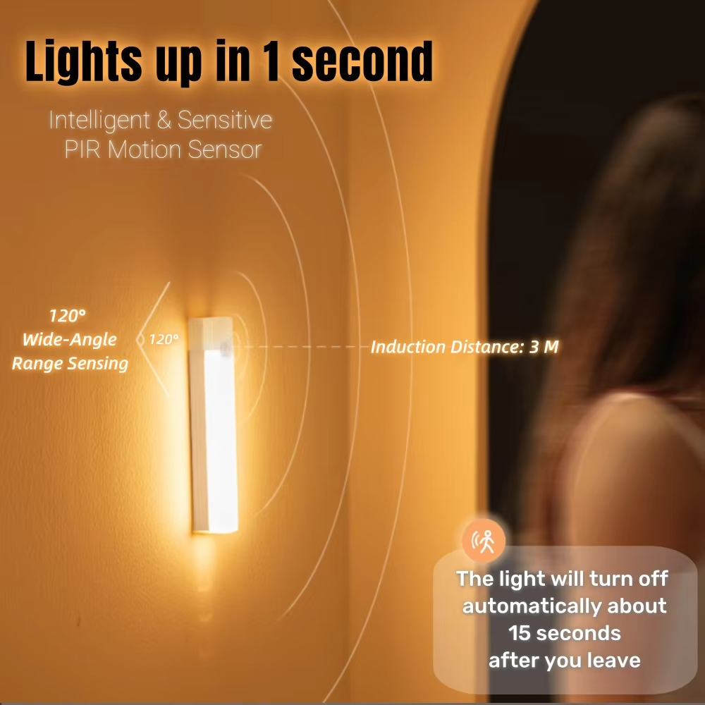 Genopladelig bevægelsessensor led-barlampe induktionsnatlampe bærbar lampe til køkkenskab sengebord badeværelsesspejllampe