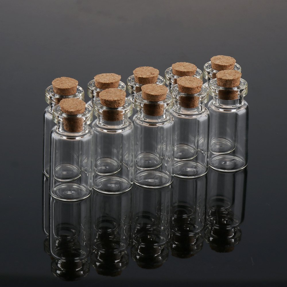 10 stuks 2/3/10ml mooie kleine flesjes met een wensbericht in helder glas, met een kurken stop, transparante mini-containers