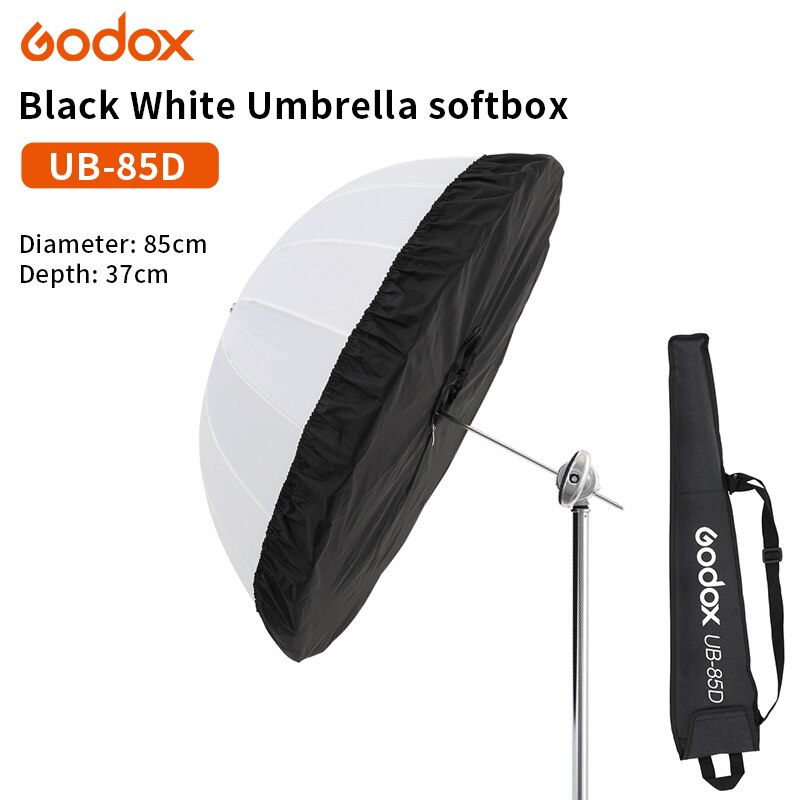 Godox UB-85D 85Cm Wit Parabolische Reflecterende Transparante Zachte Paraplu Studio Licht Paraplu Met Zwart Zilver Diffuser Cover