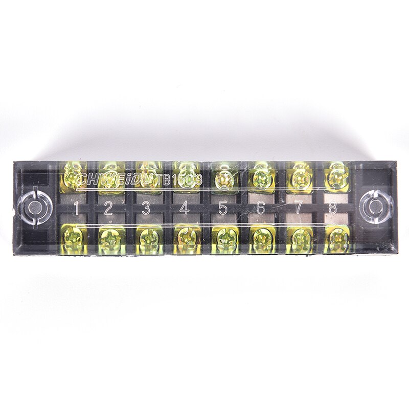 600V 15A 8 Positions Dual Rows Covered Barrier Screw Terminal Block Strip