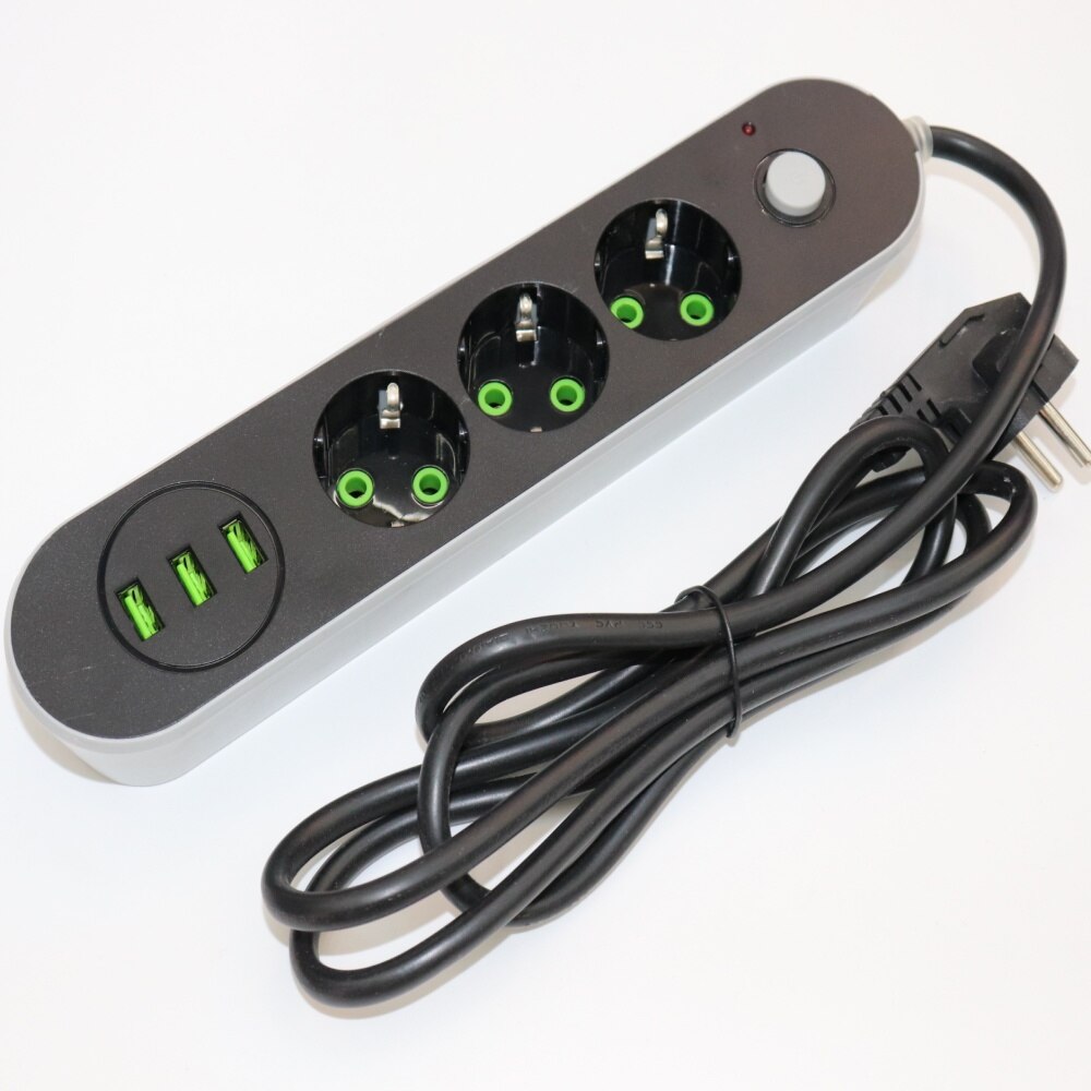Ue plug power strip tomada 3 portas usb multi cabo de extensão tomada 2m/3m: 1.8m