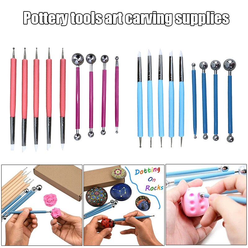 9pcs Ball Stylus Dotting Tools Set for Embossing Pattern Clay Pottery Ceramics Flower Carving Sculpting Modeling NIN668