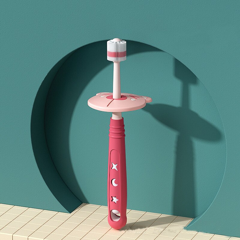Kinderen Tandenborstel Baby 360 Graden Reinigen Nano Zachte Haar 1-6 Jaar En Een Half Baby Bladverliezende tand Fijn Haar Tandenborstel: Rood