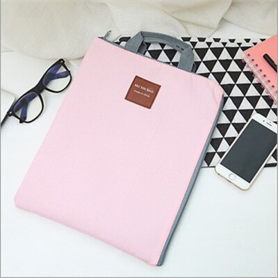 Canvas documententas aktetas laptoptas  a4 dossiertas draagbare ipad pakket rits multifunctionele tas: Roze