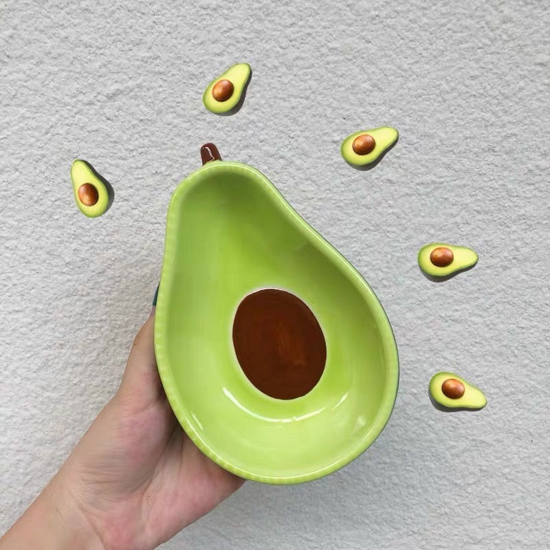 Simple and Cute Toast Bread Shape Ceramic Plate Breakfast Plate Japanese Tableware Cake Plate Pastry Fruit Plate: Avocado plate