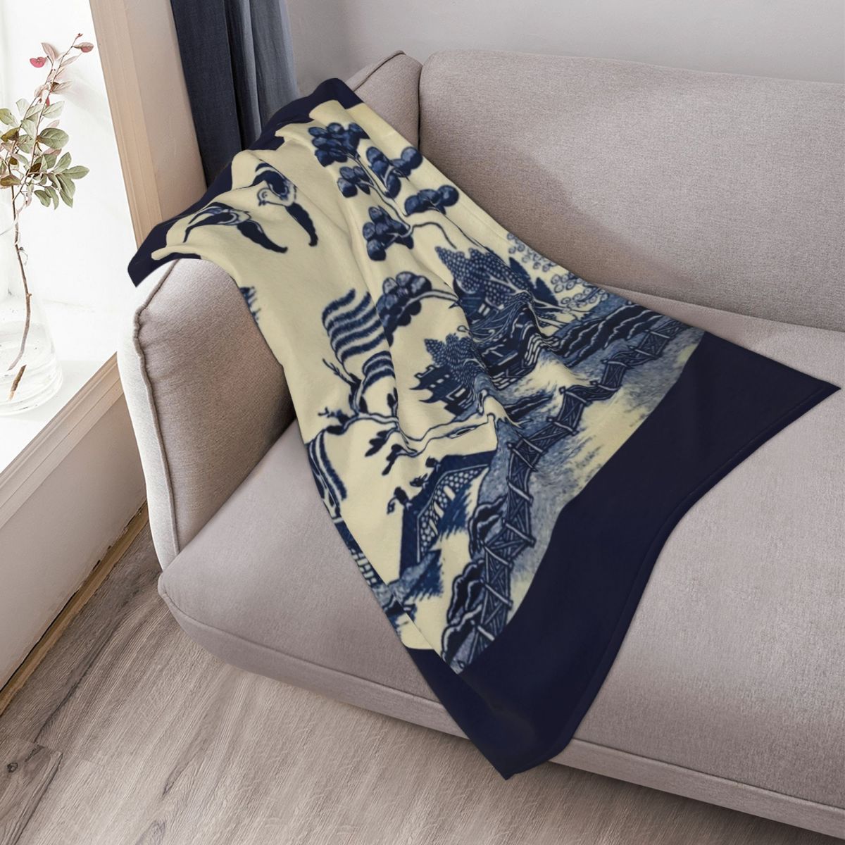 Blue Willow Pattern Throw Blanket Fleece Throw Blanket TV Blankets Sofa blanket Plush Flannel Warm bedding On Home travel