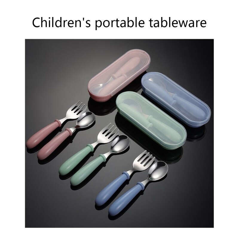 6pcs Toddler Stainless Steel Untensils Set Children Safe Flatware Food Feeding Fork Spoon Cutlery with Travel Case
