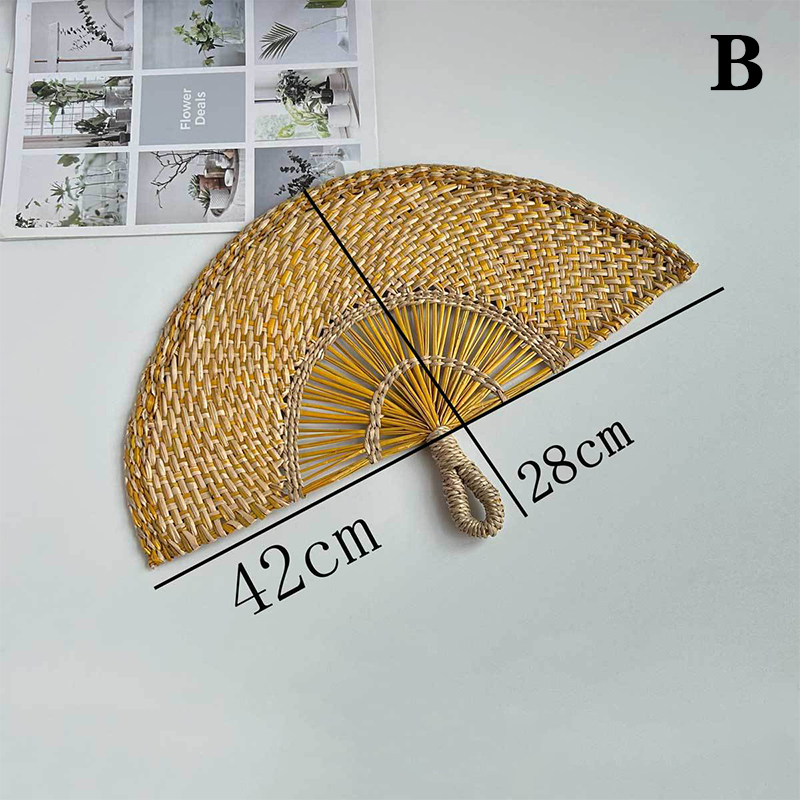 Hand-woven Straw Fan Decorative Handmade Semicircular Woven Fan Summer Cooling Fan Handheld Fan Home Decor: Navy