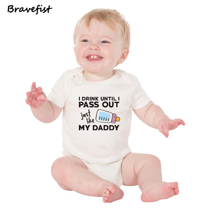 Summer Bodysuit White Baby Onesie Pass Out My Daddy Letter Print Short Sleeve Bodysuit Baby Newborn One Piece Child Jumpsuits