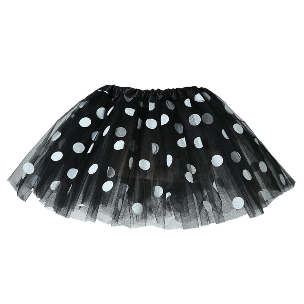 2 to 8 år tutu nederdel børn piger nederdele polka dot tyl ballet mesh prinsesse nederdele sommer pige dans tøj: Sort
