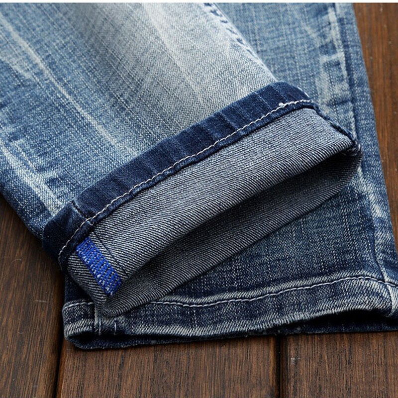 Mænd stretch jeans lyseblå denim mærke forår og sommer mærke casual revers plus size bukser til mænd