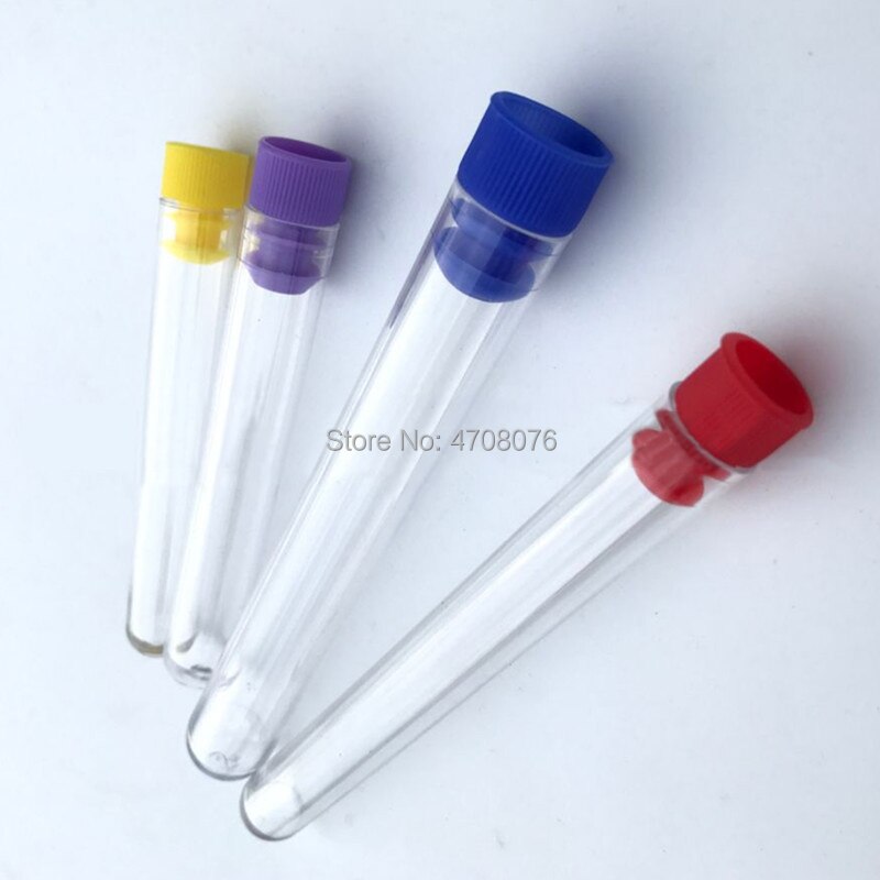 Tubo de ensayo de plástico con tapa de color, material PS para laboratorio, fondo redondo transparente, 12x60mm, 100 unids/lote