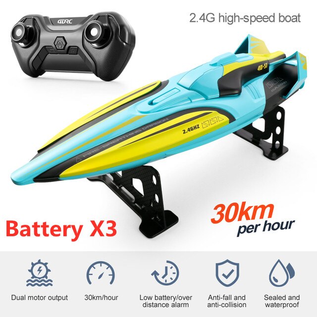 Speedboat 2.4Ghz 4CH, bateau à grande vitesse, télécommande, 30 km/H, double moteurs, Rechargeable, étanche, Anti-Collision, jouet pour avion: Green 3 B