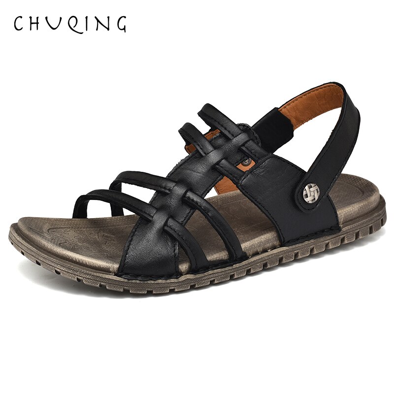 Sommer sandaler mænd vand trekking sandaler læder klassiske romerske sandaler slipper udendørs sneaker