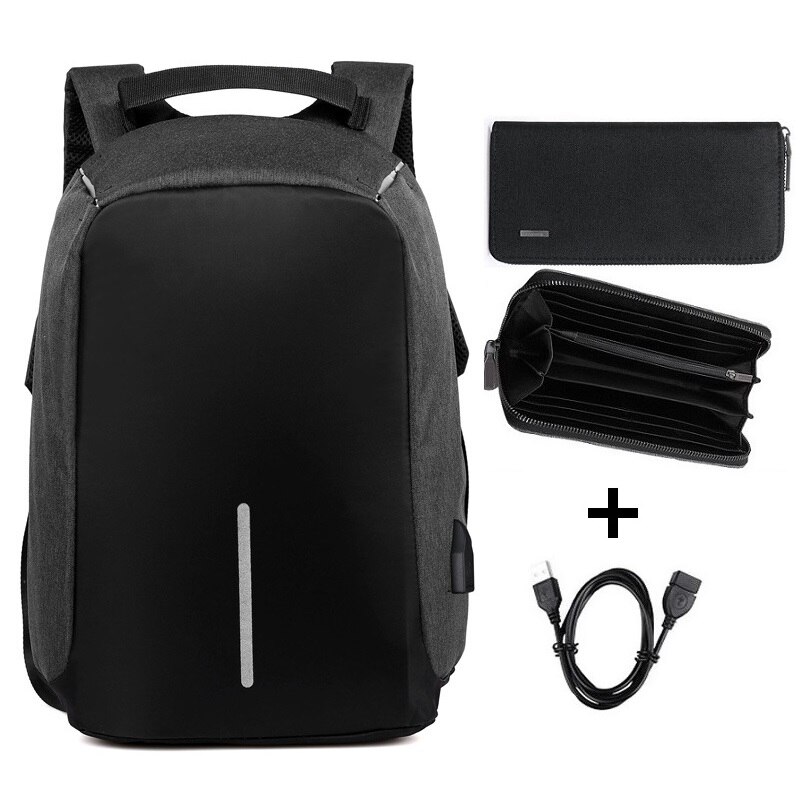 15.6 inch Laptop Backpack Teenager Male Mochila USB Charging Anti Theft Backpack Travel Waterproof School Bag School Backpack: Set 3