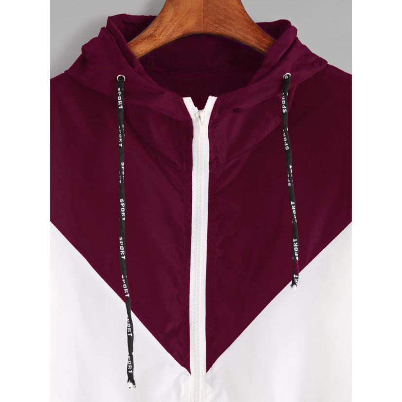 Vrouwen Basic Jassen Vrouwelijke Rits Zakken Casual Lange Mouwen Jassen Herfst Capuchon Twee Tone Windjack