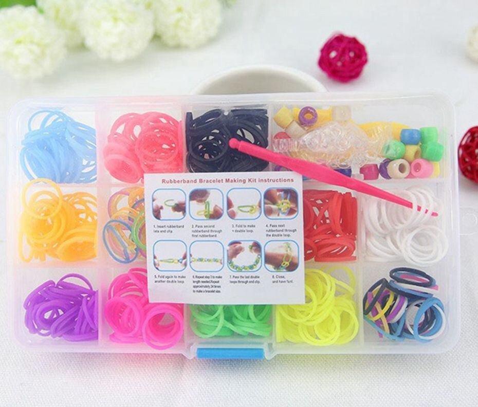 600pcs Boxed Loom Bands Make Woven Bracelets Girl Elastic Hair Rubber Bands DIY Bracelets Children Toy Braided Artcraft: Square Box