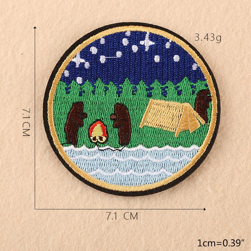 9Pcs Ronde Naaien Patch Landschap Outdoor Dier Badge Diy Geborduurde Applicaties