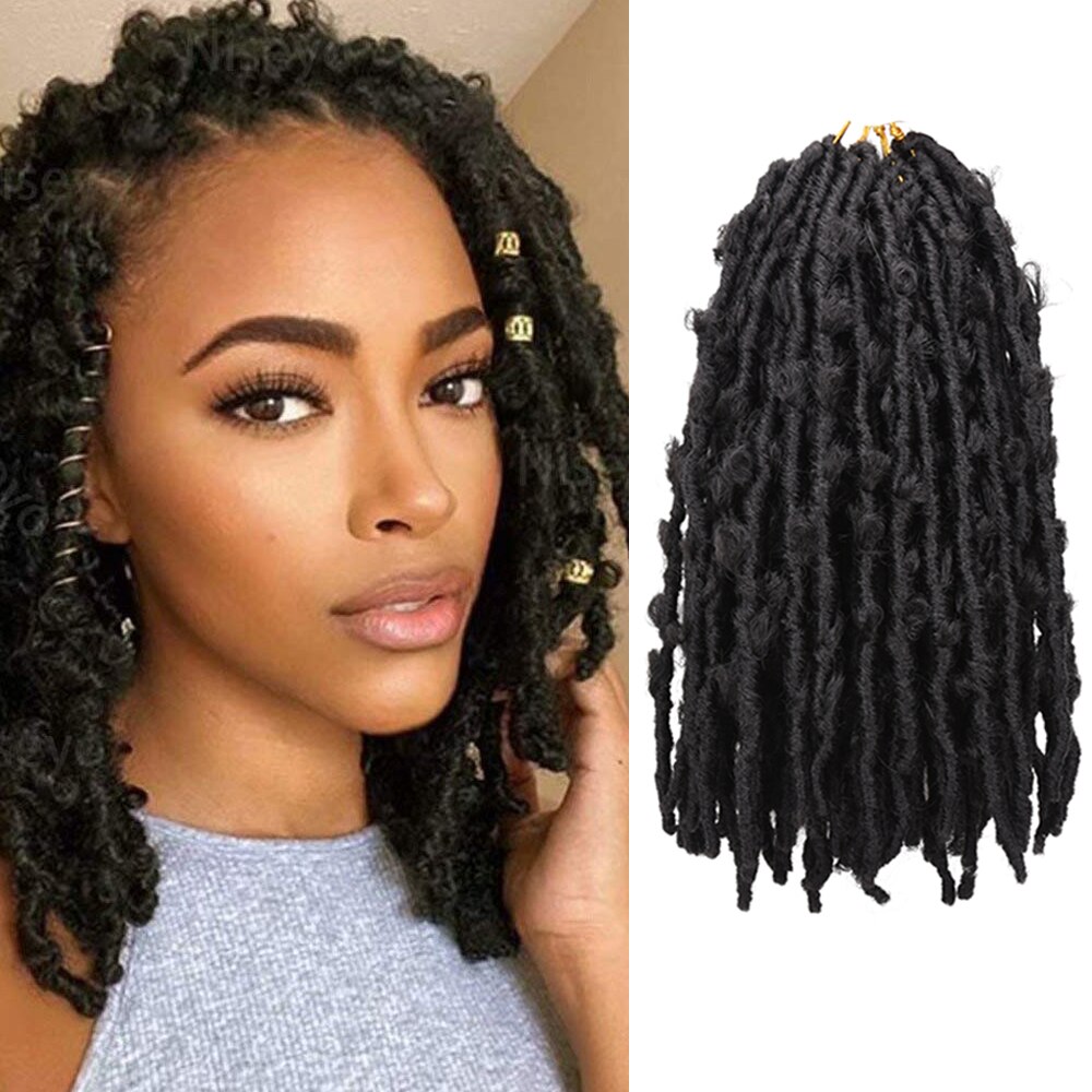 Butterfly Locs Crochet Hair 12inch Synthetic Distressed Faux Locs Crochet Braids Pre Looped Natural Messy Pre-twisted Braids: #1B / 3Pcs/Lot