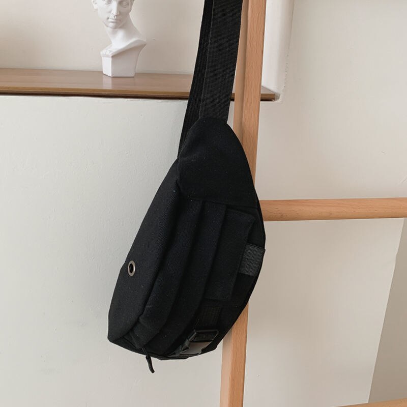 Canvas-bauchtaschen, gürteltaschen, umhängetaschen, freizeittaschen, schlichte harajuku-taschen, studentenhandtaschen, streetstyle, ulzzang, alltagstaschen: 9359 schwarz