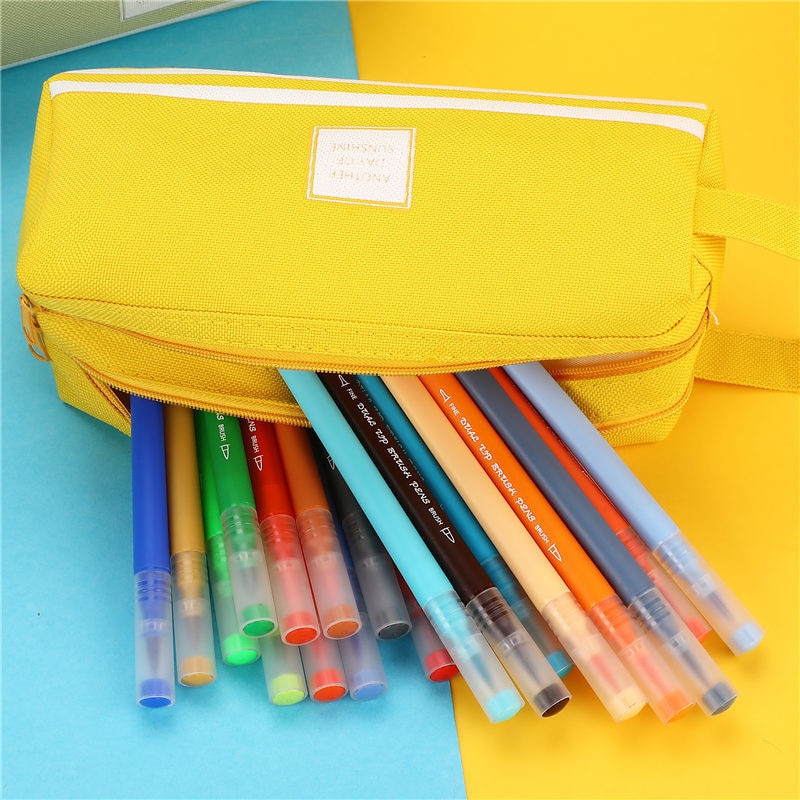 Trousse à crayons colorée de grande capacité, sac en tissu coréen, boîte à stylos, étui à poche pour fournitures de papeterie scolaires et de bureau